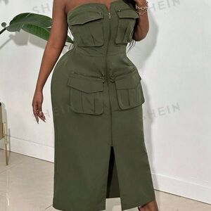 Women's Casual Green Workwear Overalls Summer Dress